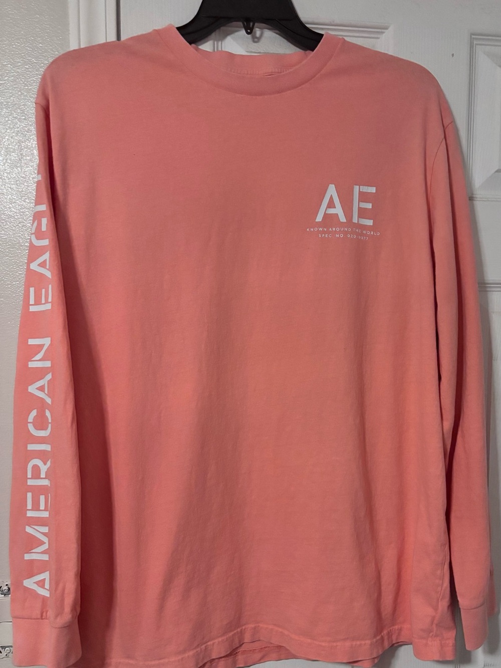 American Eagle Outfitters Long-Sleeve AE Logo Tee in Coral Pink